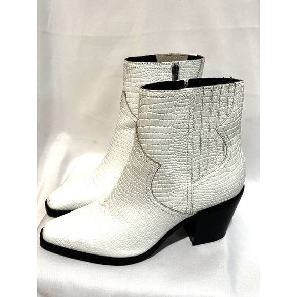 Lucky Brand White Croc-Embossed Heeled Boots - Picture 1 of 10